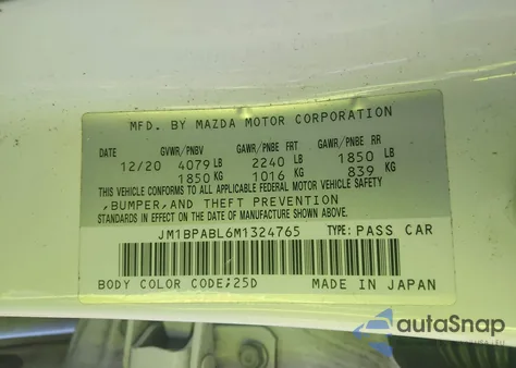 2021 Mazda Mazda3 Select из США, поврежденный, VIN JM1BPABL6M1324765